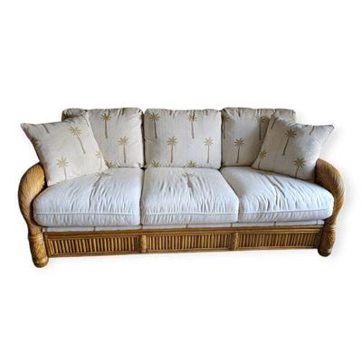 Three piece Rattan sofa with 3 seat rattan sofa with embroidered palm tree design