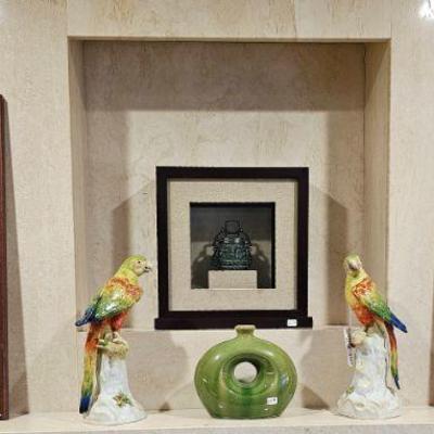 Oriental design art and vintage colorful ceramic Birds