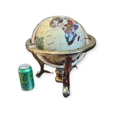 Beautiful white world globe brass stand semi-precious stones, can for scale