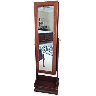 Swivel floor mirror jewelry box
