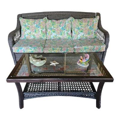 Outdoor patio wicker sofa and coffee