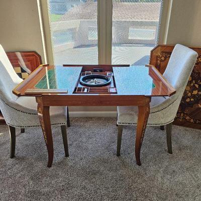 Italian marquetry gaming table with five interchangeable tops