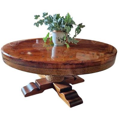 Vintage round coffee table with rope trim