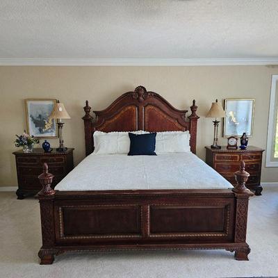 King size bed matching nightstands, mattress and box spring, master bedroom