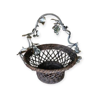Very heavy basket with pewter twine handle