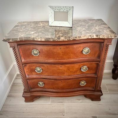 One of two Stanley 3-drawer nightstands with marble top 