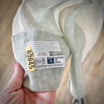 50" x 108" gray and ivory Belgian linen drapes