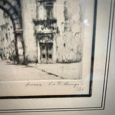 Bruno Croatto original etching - Via Fillalungo in Lucca