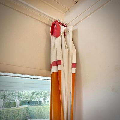 Oversized pink, orange and white curtains