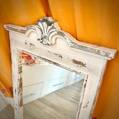 Distressed white wall mirror