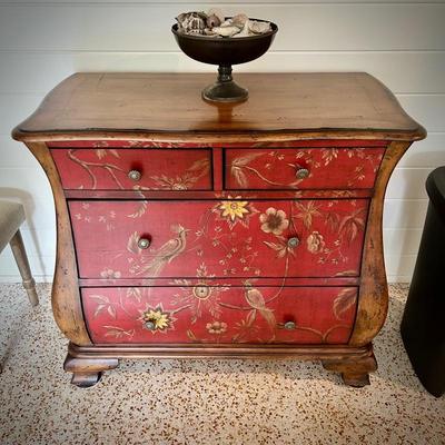 Sale Photo Thumbnail #3: Red floral bombe chest 