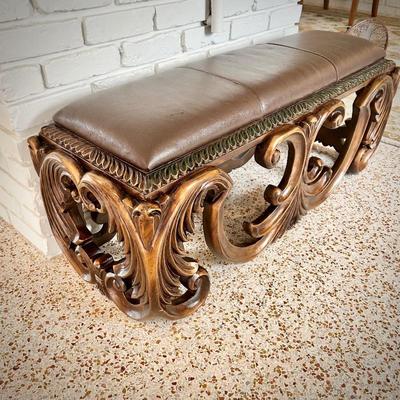 Italianate leather and wood bench