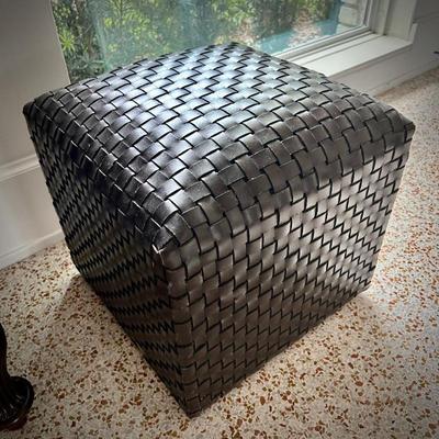 Woven leather ottoman