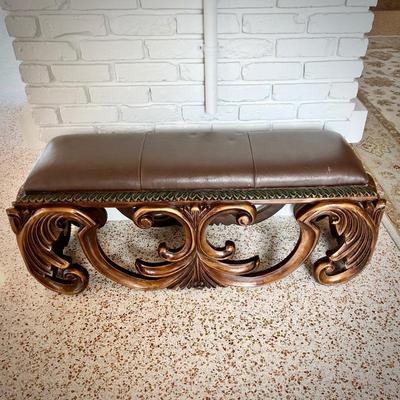 Italianate leather and wood bench