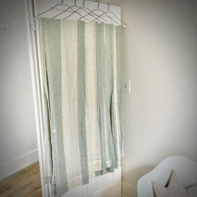 50" x 108" gray and ivory Belgian linen drapes