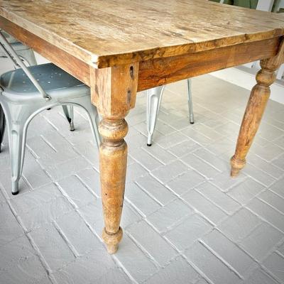 Pottery Barn dining table with four metal chairs