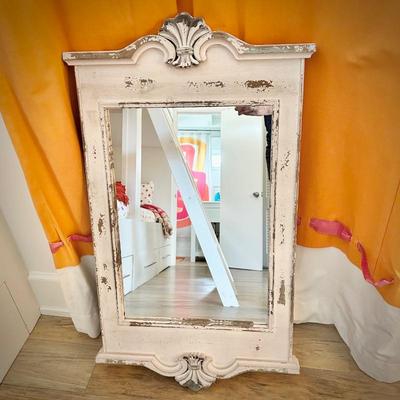 Distressed white wall mirror