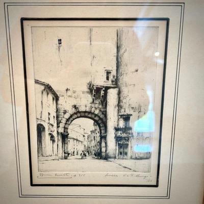 Bruno Croatto original etching - Via Fillalungo in Lucca
