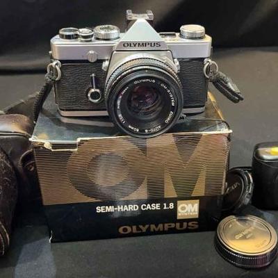 Olympus OM-1 Film Camera with Case & Vivitar Viewpoint
