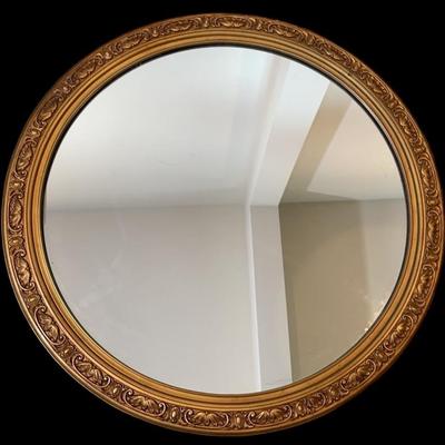 Antique 32” Round Gold Guilded Mirror
