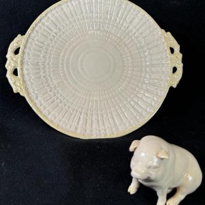 Belleek China Plate & Handsome Pig

