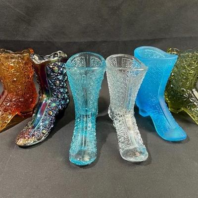 Vintage Fenton Diamond * Daisy and Button Glass Boots
