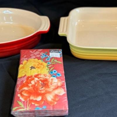 Two Le Creuset Casserole Dishes * Yellow 8x8 #1104 * Red 10x7.5 Oval #0403
