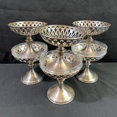 Six Vintage Sterling Silver Compote Dishes * Three Glass Inserts only
