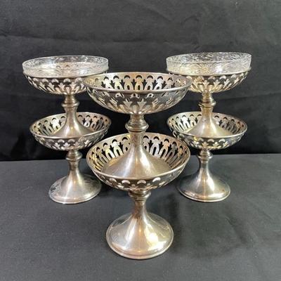 Six Vintage Sterling Silver Compote Dishes * Three Glass Inserts only

