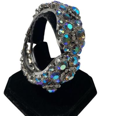 Costume Jewelry Vintage Iridescent Rhinestone Clamp Bracelet
