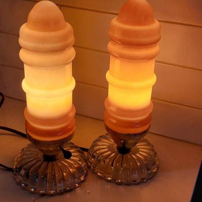 Antique Deco Pink Glass Lamps - Working