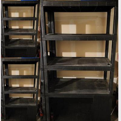 Three 5-Tier Black Plastic Shelves