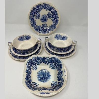 Spode Old Salem Blue Porcelain Soup Set - RARE