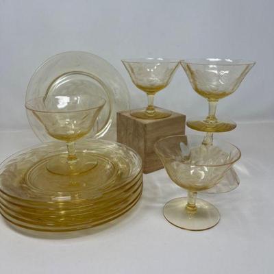 Yellow Depression Glass Parfait Cups and Luncheon Plates