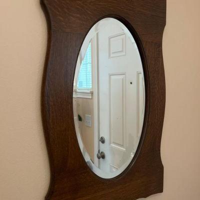 Vintage Wood Framed Bevel Oval Accent Mirror