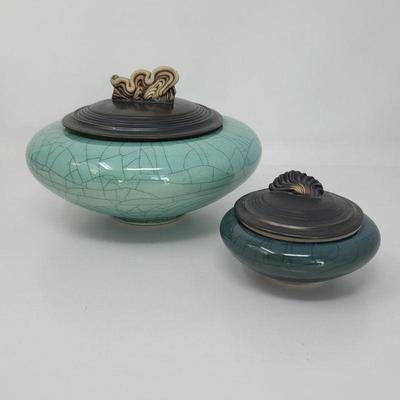 Andrew MacCorkindale Crackle Glazed Pots, Signed