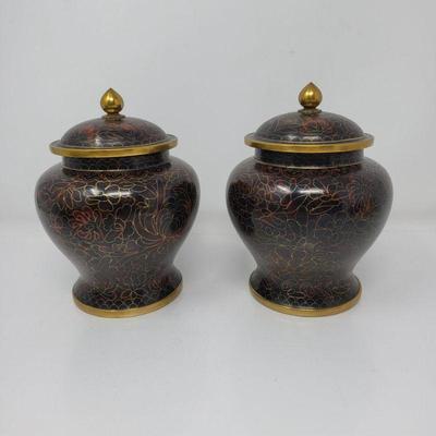Pair of 6" Jingfa Cloisonne Lidded Jars