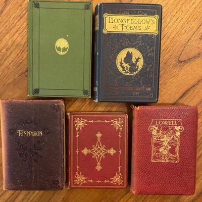 Five 1800s Antique Books - Tennyson, Lowell, Longfellow