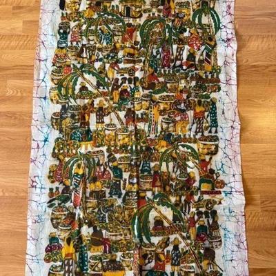 Hand Painted Batik Village People Scene
