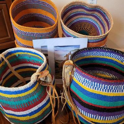 Kenyan Artisan Hand Woven Baskets Collection & P. Mwangi Giraffe Art