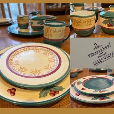 6 Place Setting Villeroy & Boch Merry White Holiday Dishes	