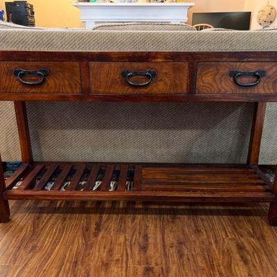 Wood 3 Drawer Farm Style Sofa Table