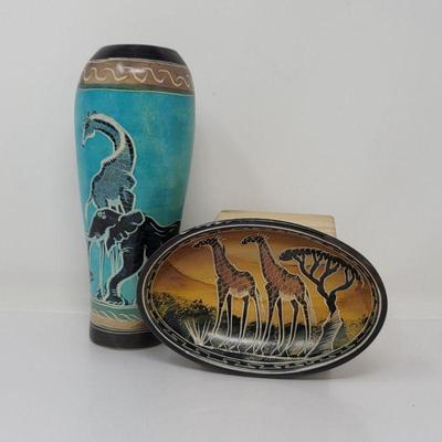 Kenyan Hand Carved Soapstone Vase & Soap Dish