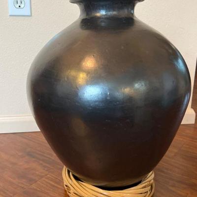 Oaxaca Mexico Large Clay Vase with Wicker Rest
