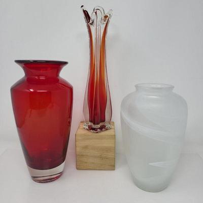 Swung and Glass Blown Red & Opaline White Vases