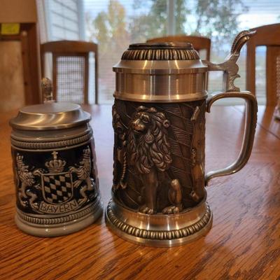 Two German Pewter and Ceramic Beer Steins