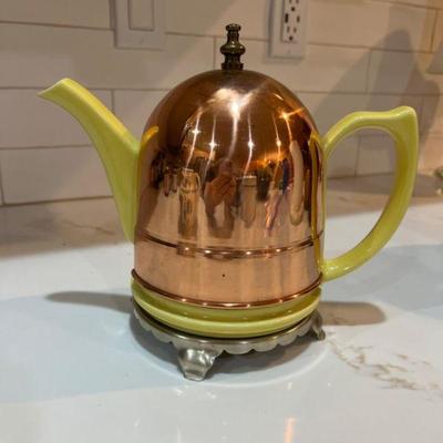 Mid Century Yellow Hall Tea Pot with Copper Cozy