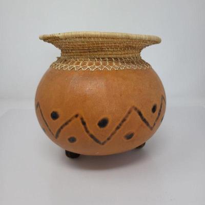 Kenyan Handmade Gourd Pot With Woven Top