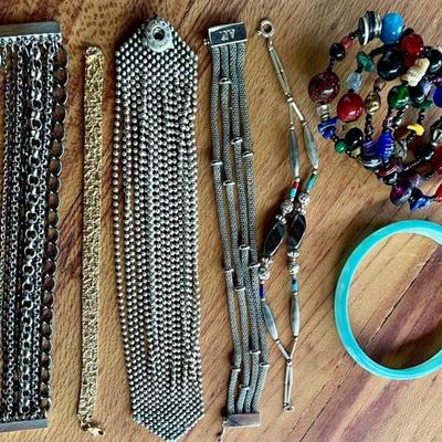 Vintage Designer Costume Bracelets - Ann Klein - Wrap Glass Bead - Gold Tone Chain & More 
