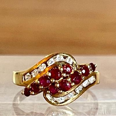 14K Gold 585 Ring With Diamonds & Rubies - Size 5.5 - Total Weight 3.33 Grams 